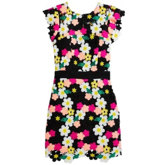 Milly Dresses & Skirts - Milly Lace Floral Mini Dress With Capped Sleeves